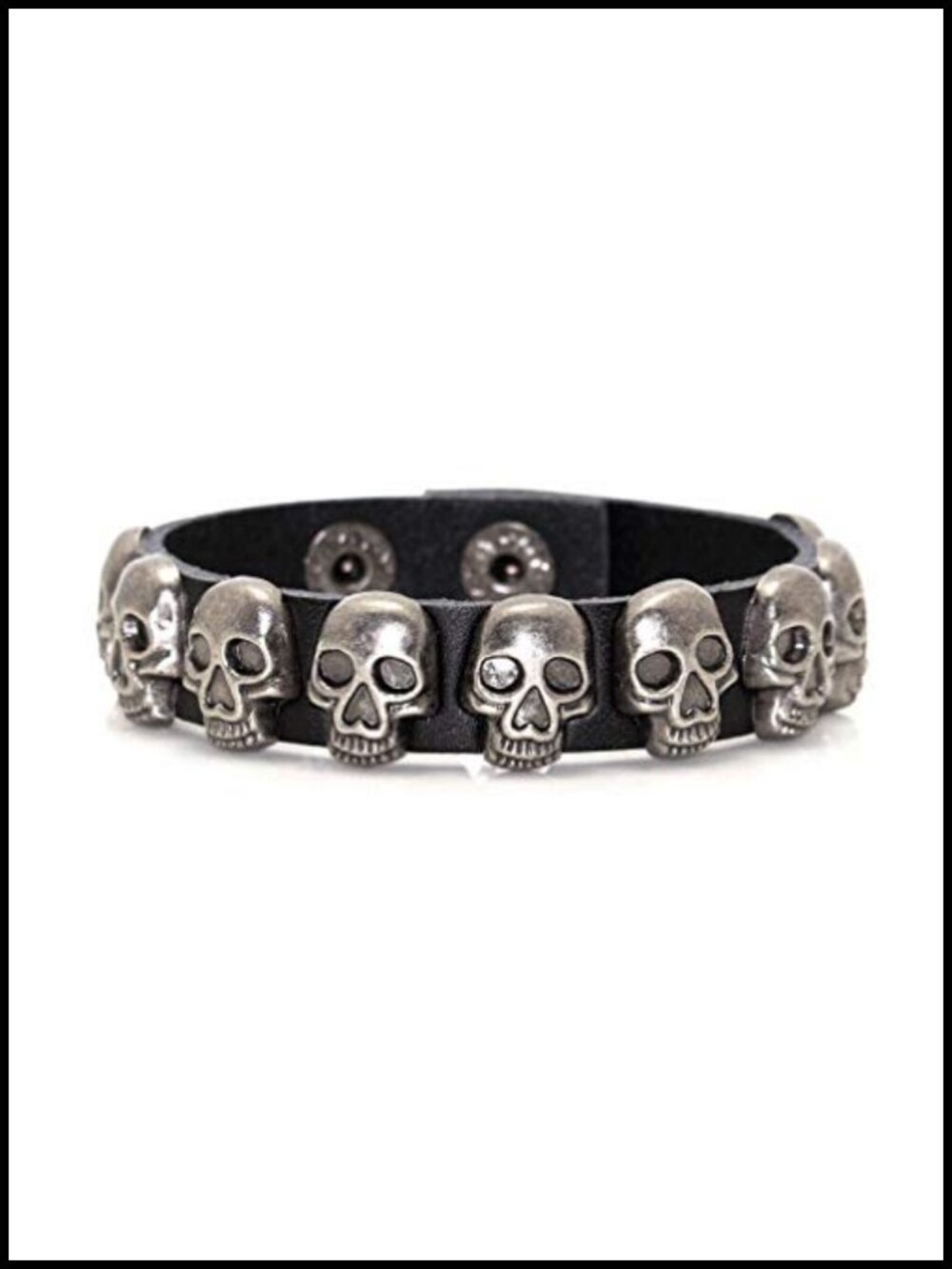 Punk Rock Alloy Buckle PU Leather Wristband Skull Cuff Bracelet 7.5"
